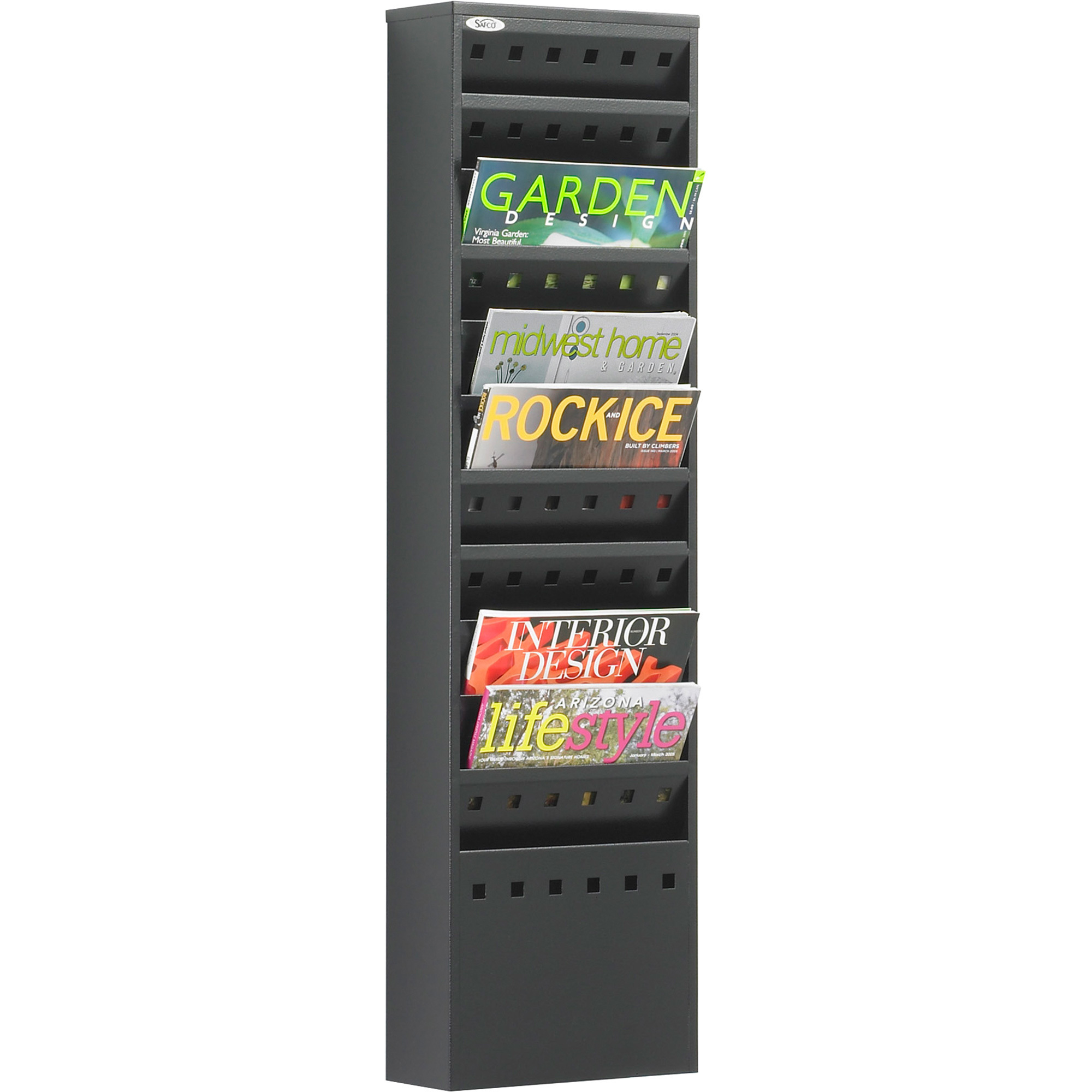 Safco 11-Pocket Magazine Rack, Black, 10in.W x 4in.D x 36 1/4in.H